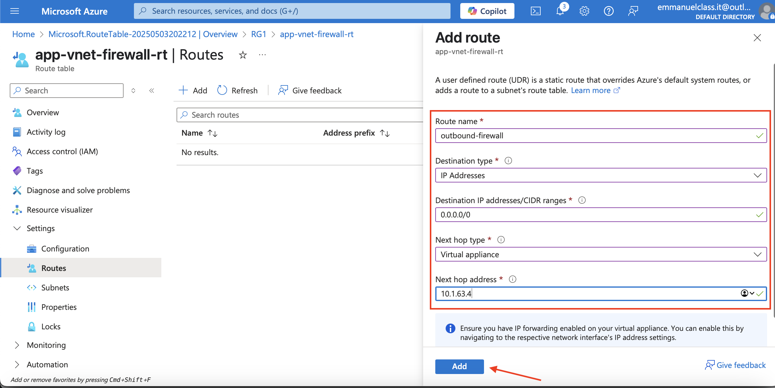 Configure of route