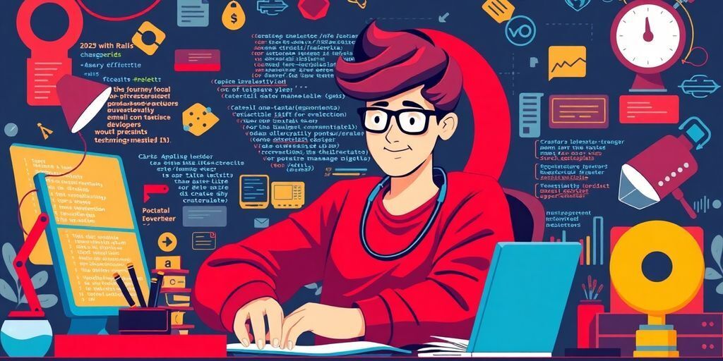 Ruby on Rails developer working with code and tools.