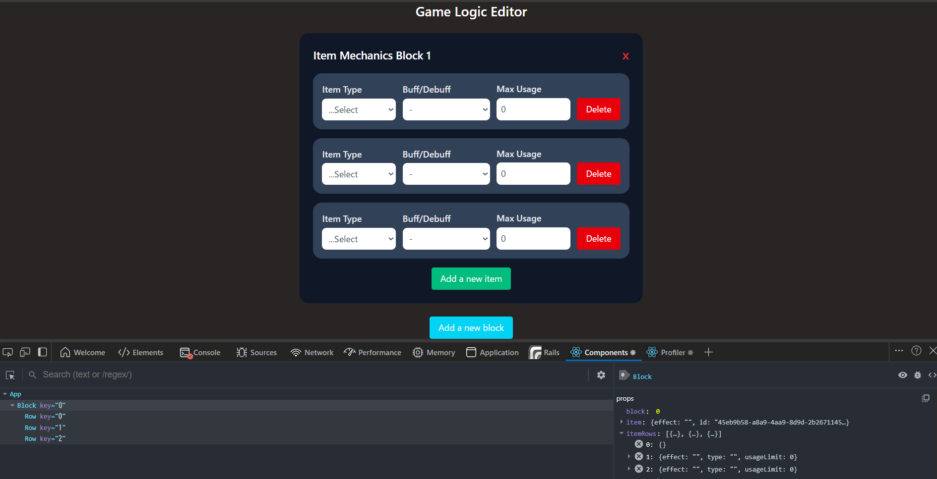 App with new row added