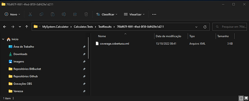 Arquivo XML com dados de cobertura de teste