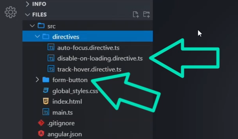 A screenshot of several Angular directives and a component