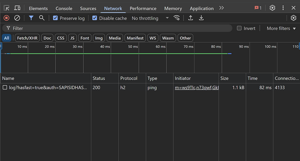 Screenshot of Chrome DevTools Network tab capturing HTTP traffic