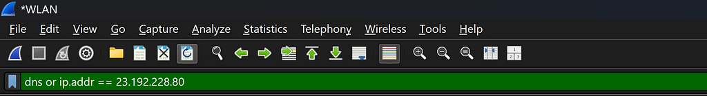 Wireshark screenshot filtered for DNS and traffic to server IP