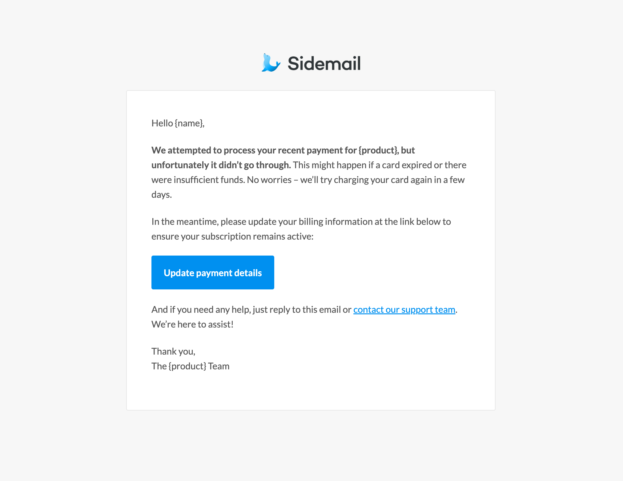 Dunning email example template 1