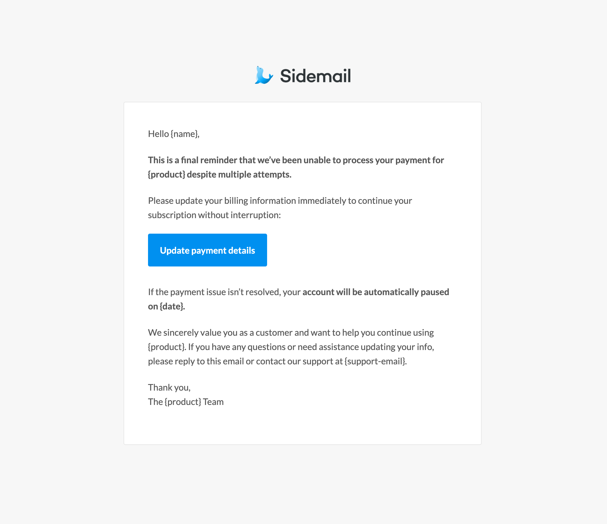 Dunning email example template 3