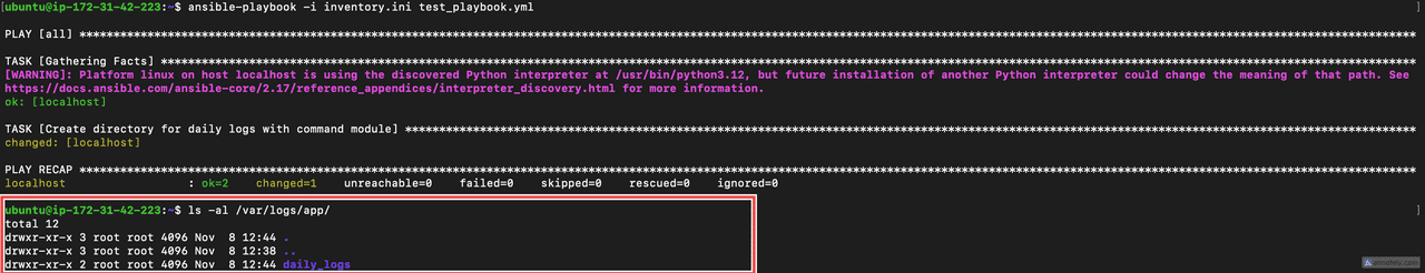 Using the command module for directory creation