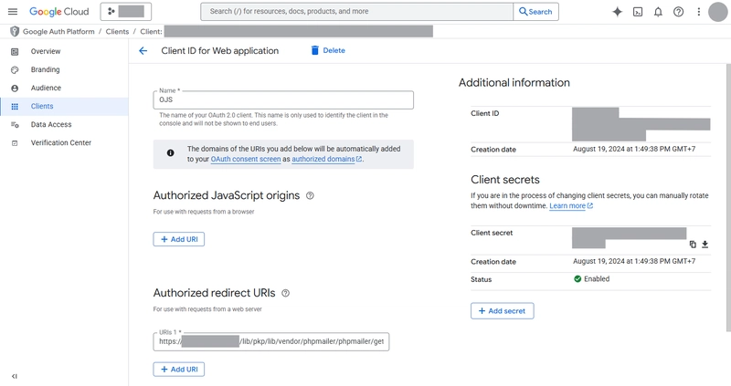 Enable OAuth2 (XOAUTH2) for Sending Emails Using Gmail Account in OJS 3