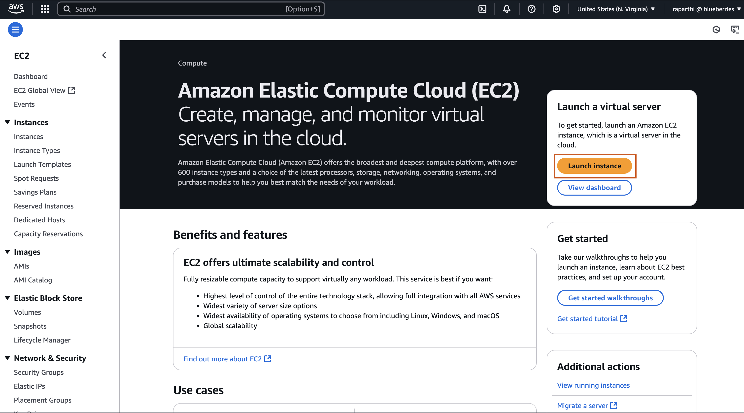 EC2 instance home page