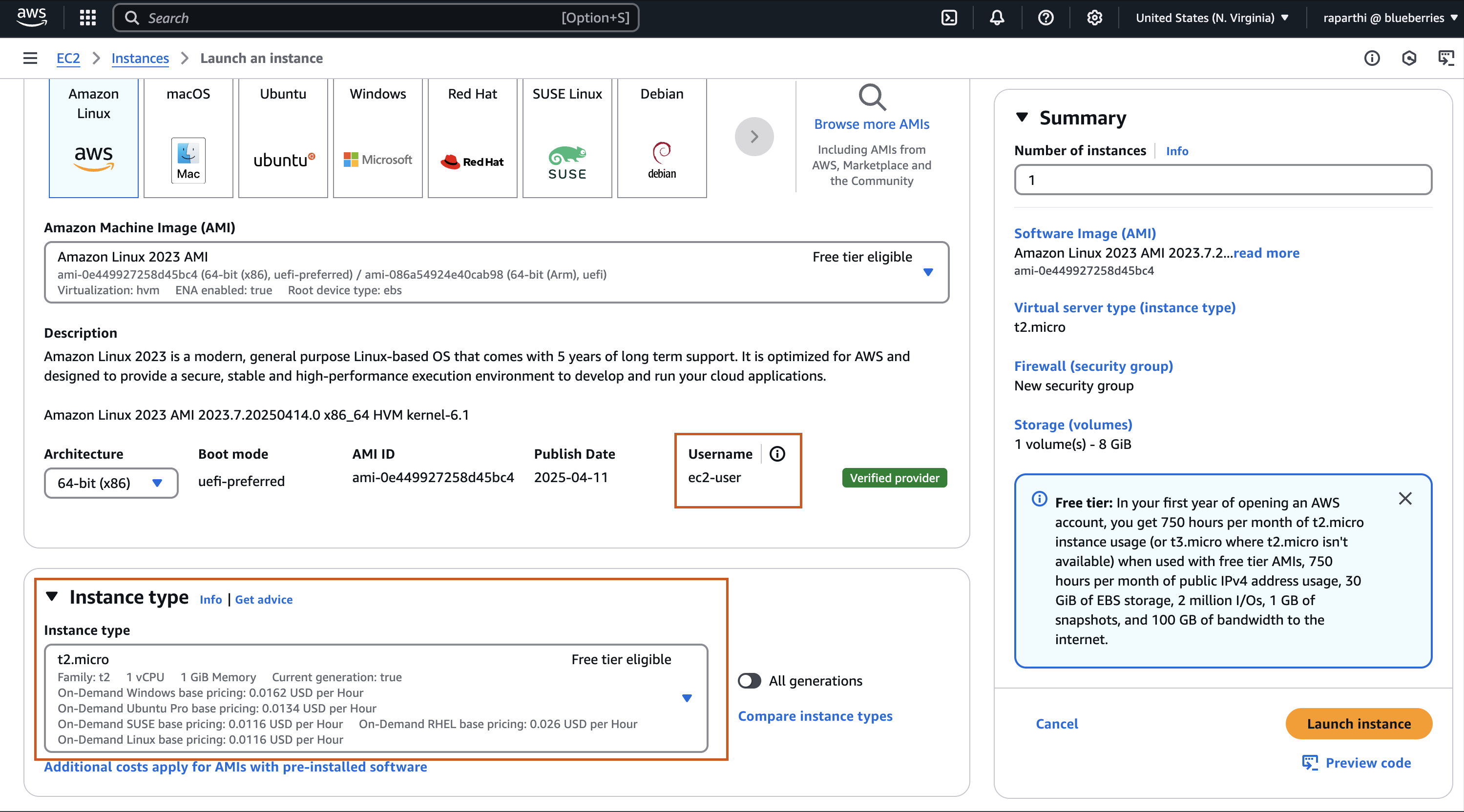 EC2 instance creation page