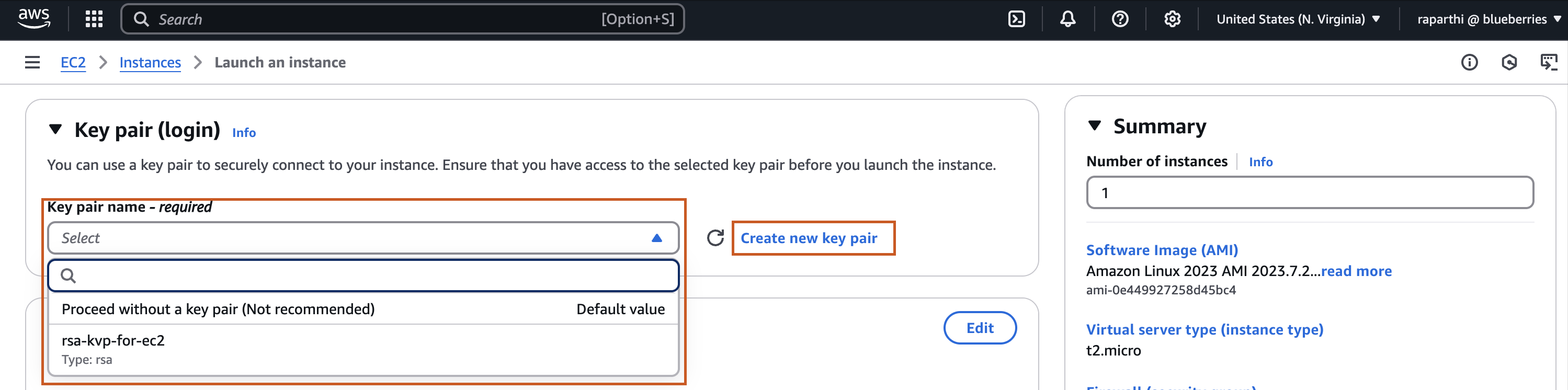 EC2 instance creation page