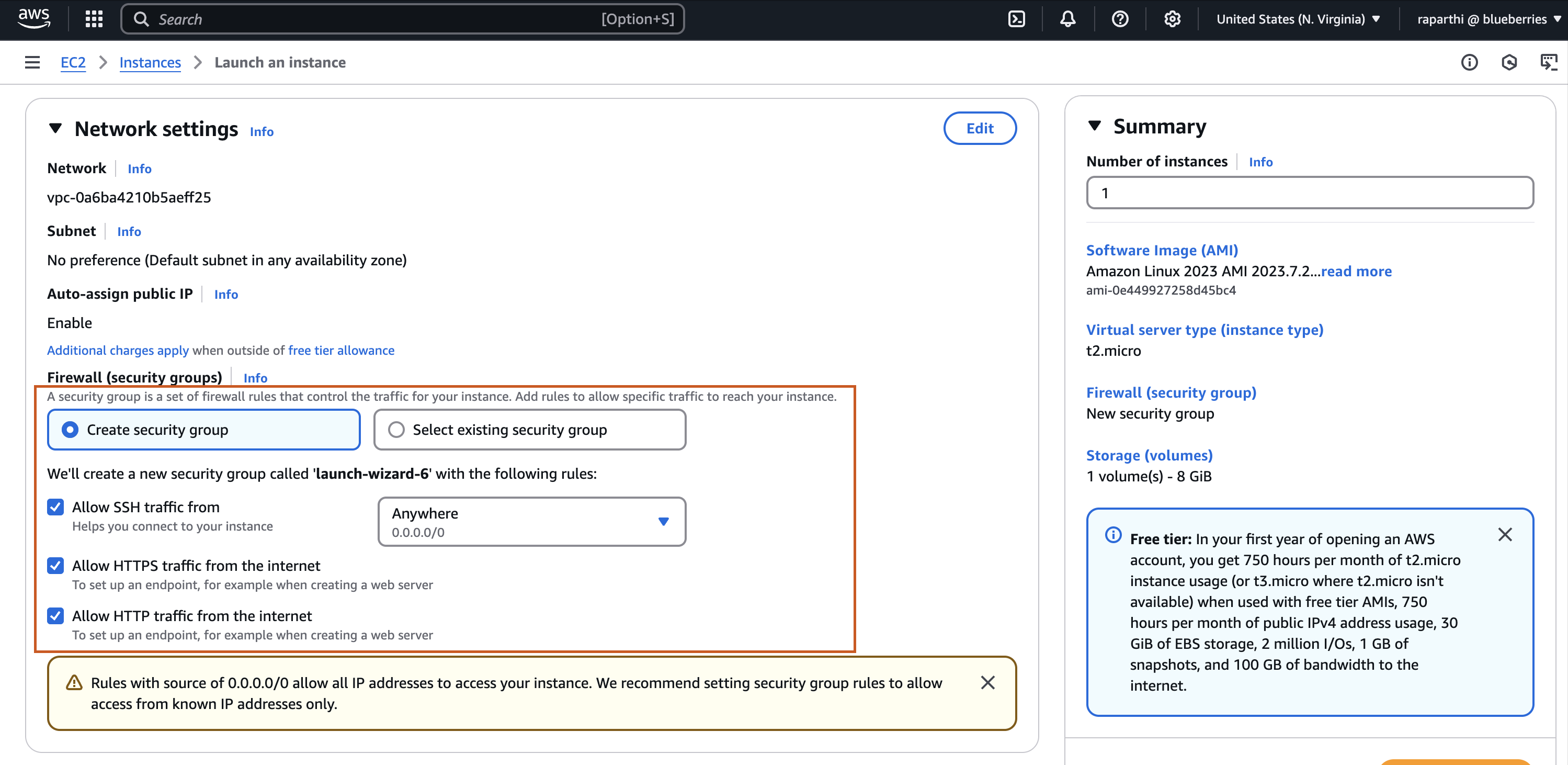 EC2 instance creation page