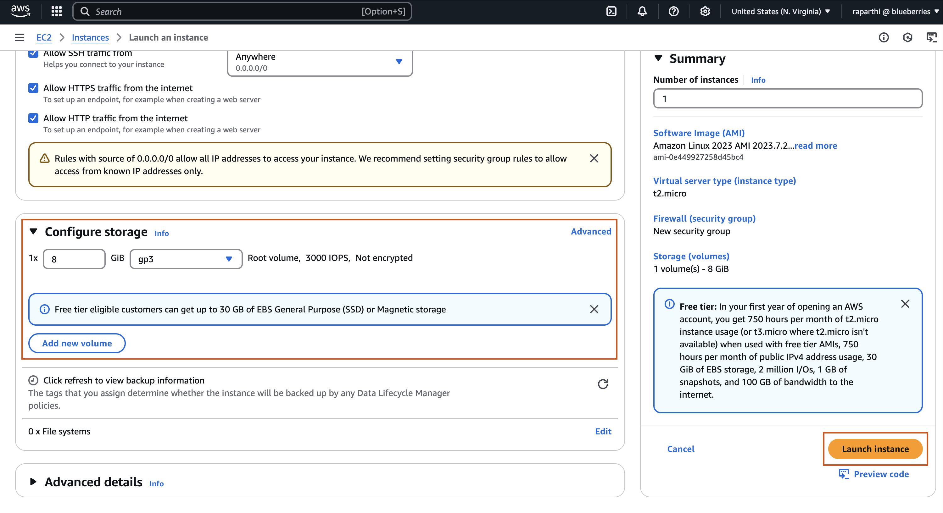 EC2 instance creation page