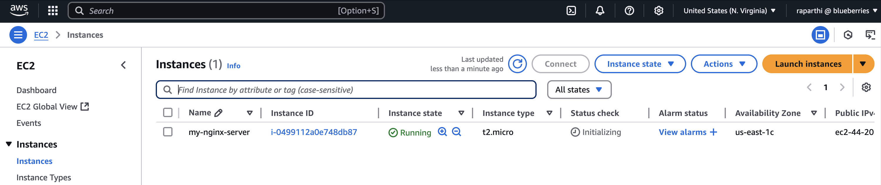 EC2 instance dashboard