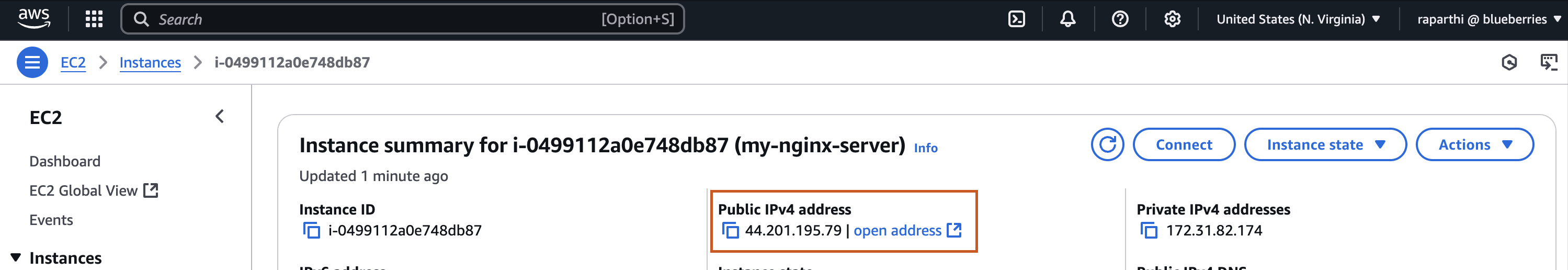 EC2 instance dashboard