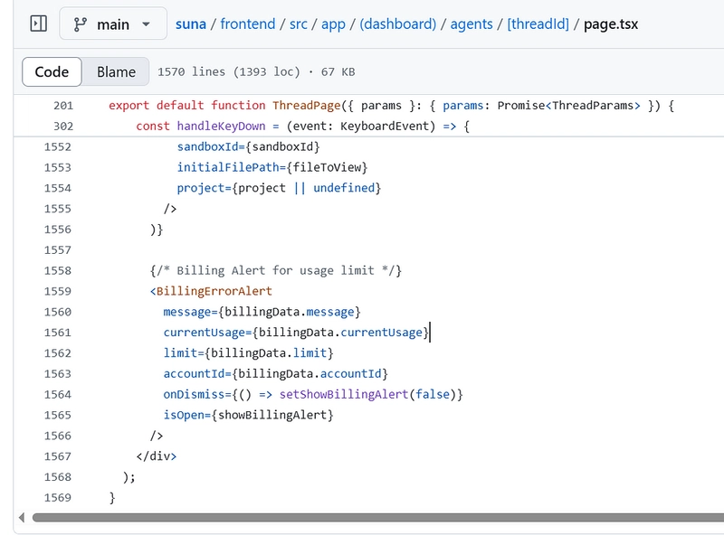 BillingErrorAlert component in Suna, an open source generalist AI agent.
