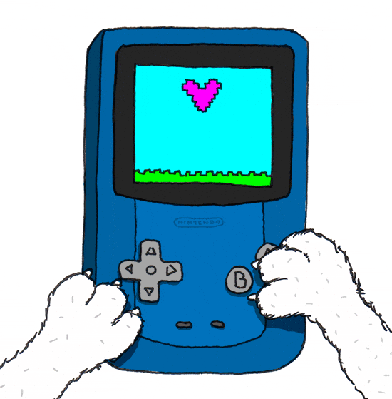 dog playing gameboy