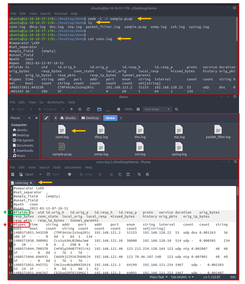 Zeek logfile details.