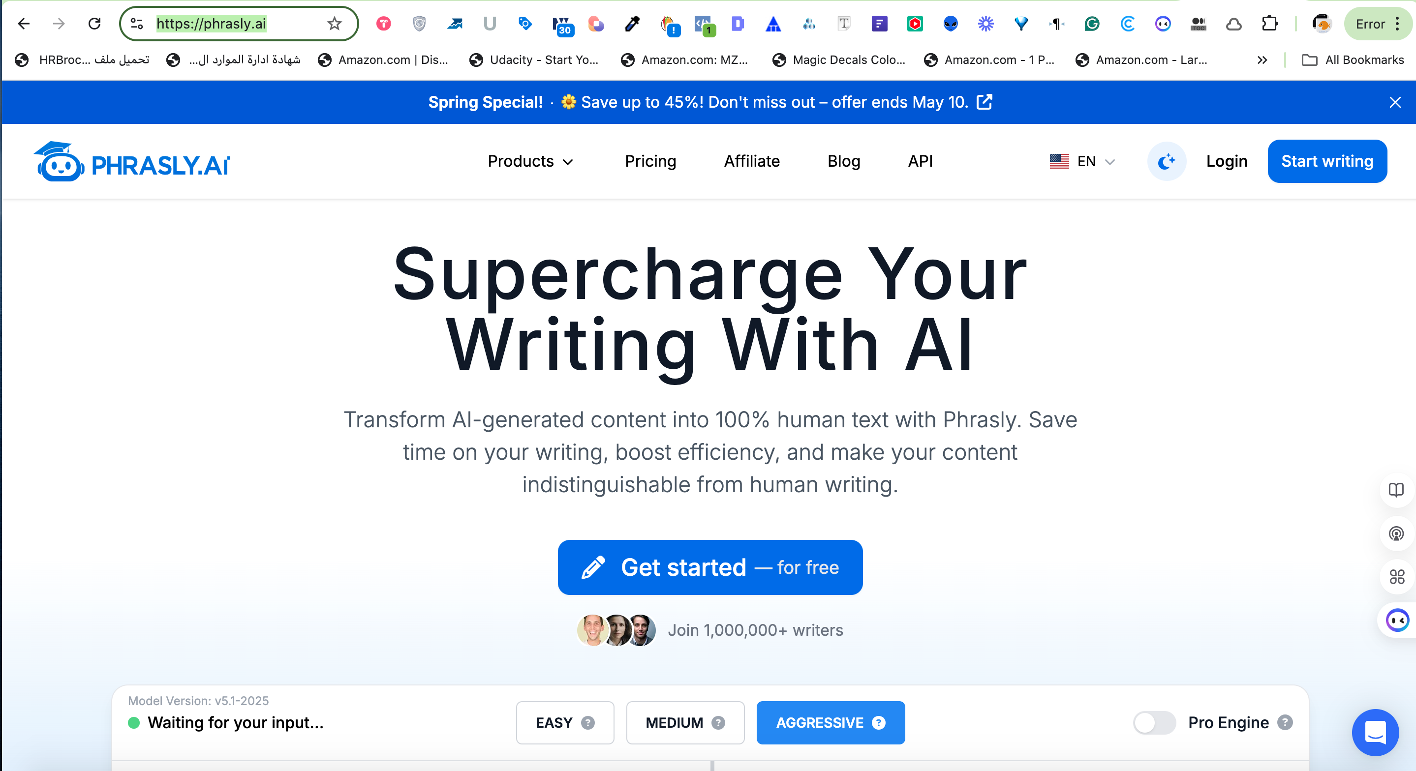 A Screenshot of the Phrasly AI Website