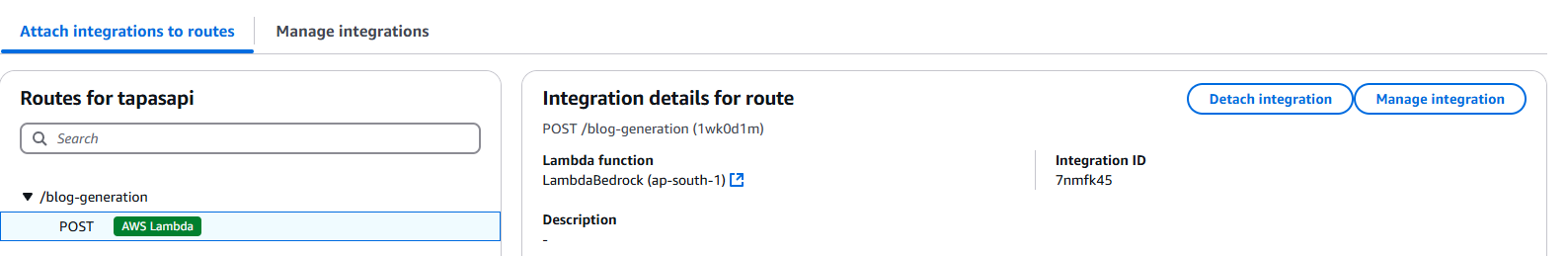 API Route integration with lambda