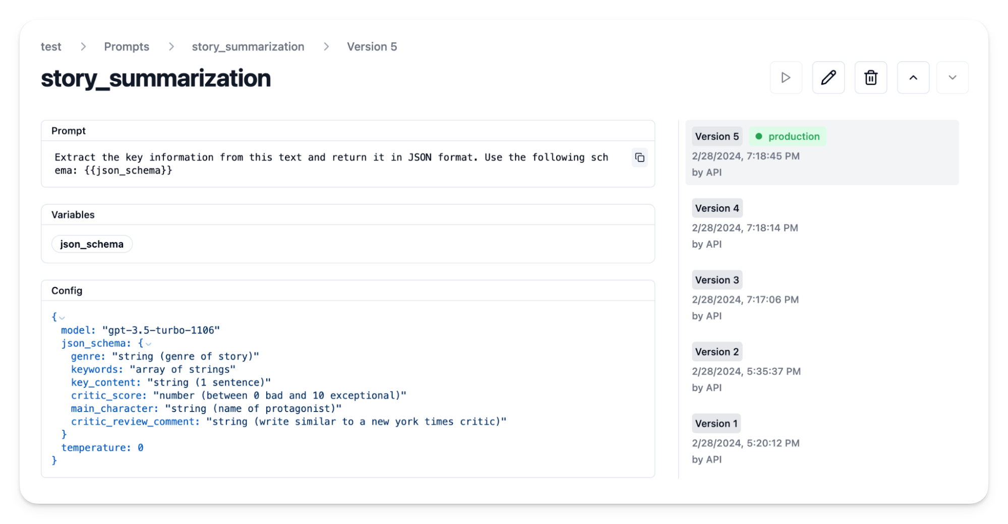 Prompt in Langfuse UI