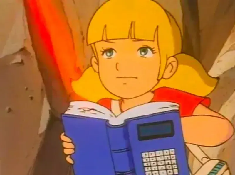 Penny from Inspector Gadget holding a Computer Book