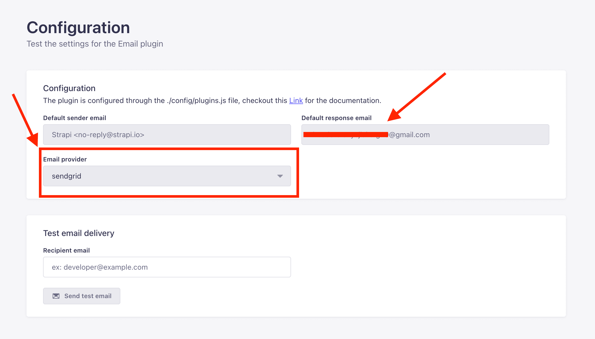 Strapi configuration page with sendgrid.png