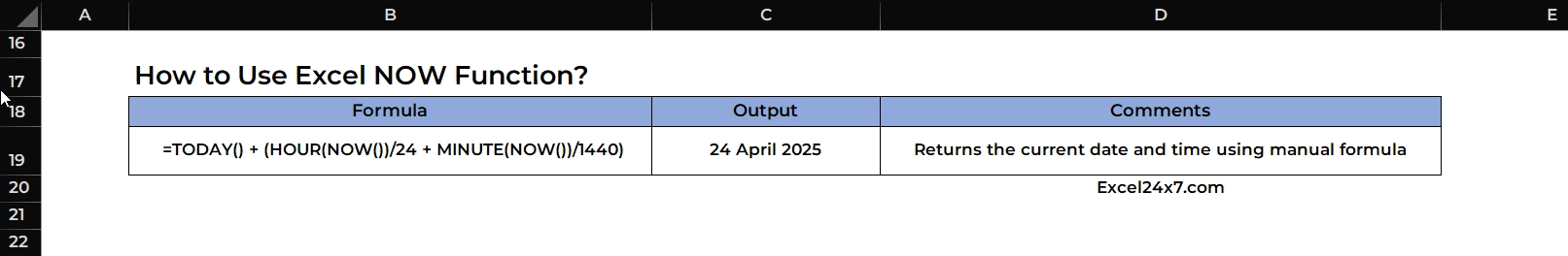 Manual Formula to Return Current Date and Time
