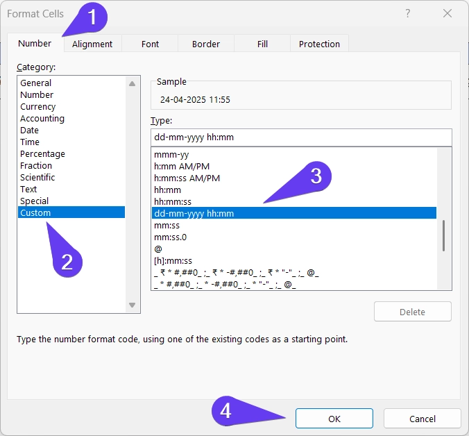 Format Cells window