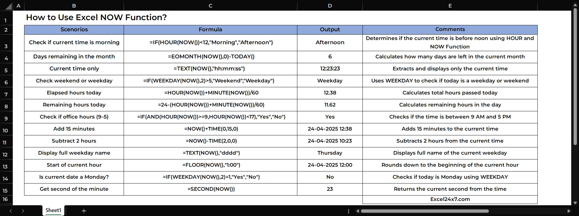 Using NOW Function with other Nested Functions 