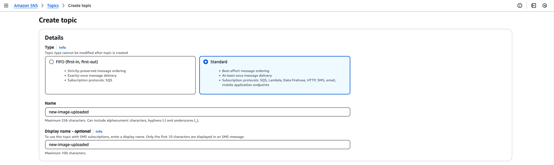 Create SNS Topic