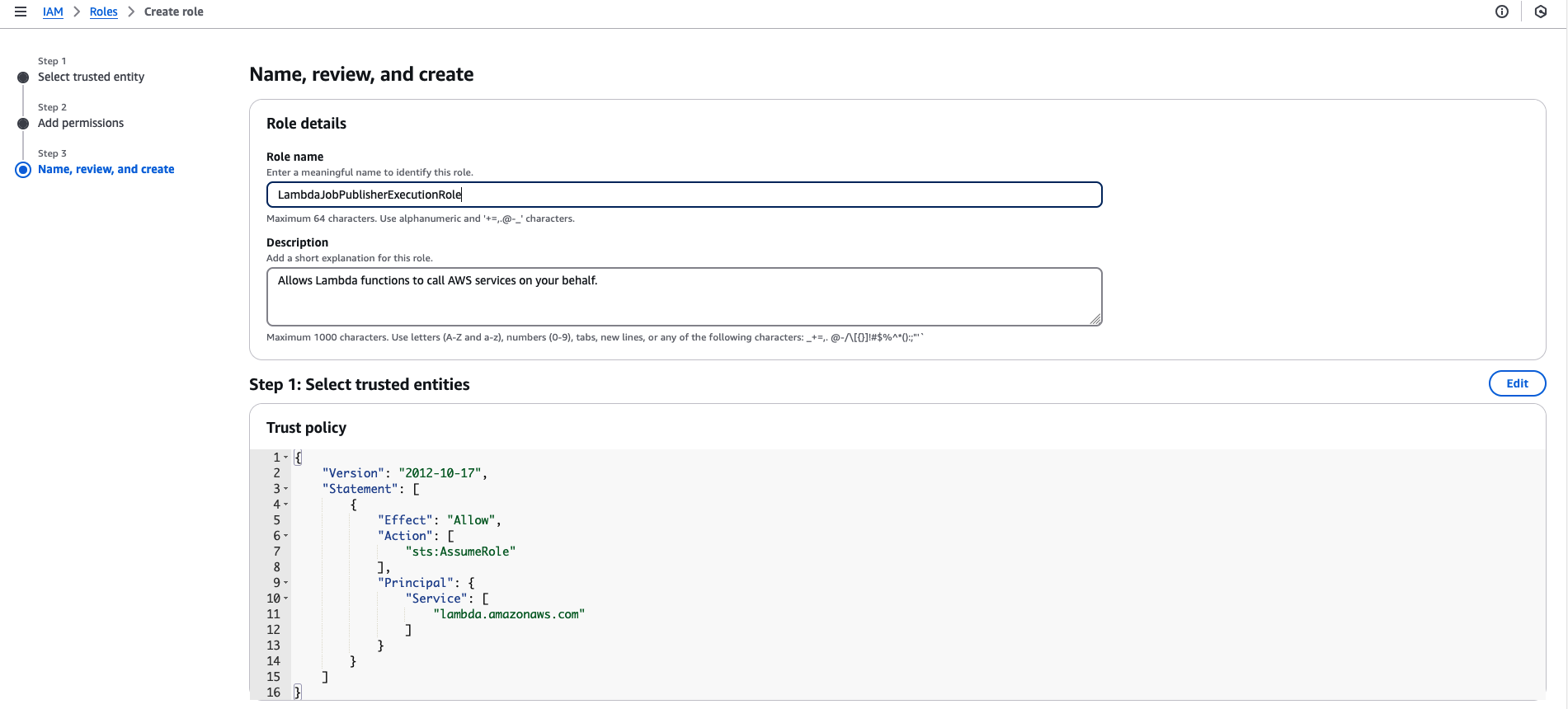 Create Job Publisher Execution Role