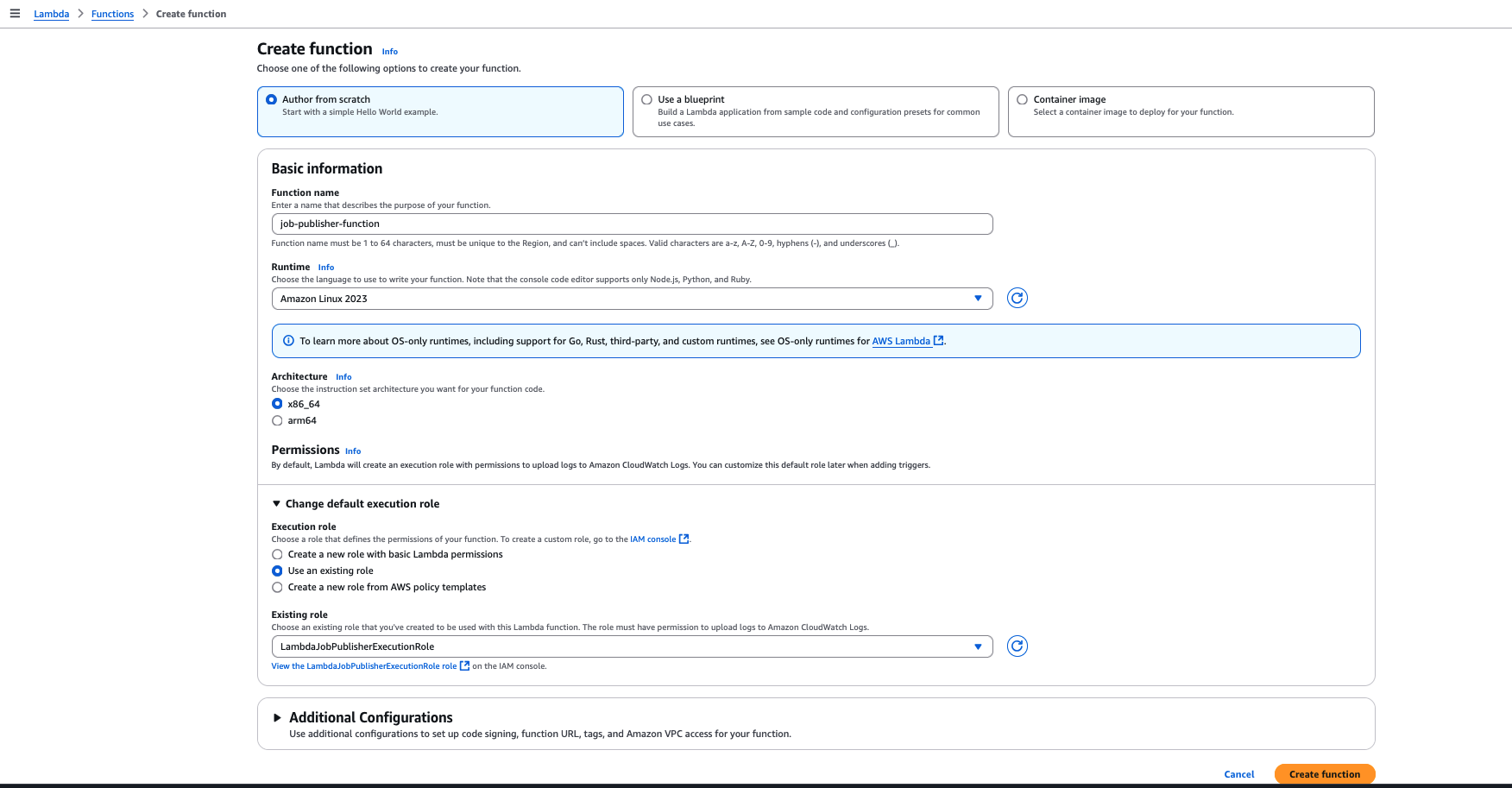 Create Lambda Job Publisher