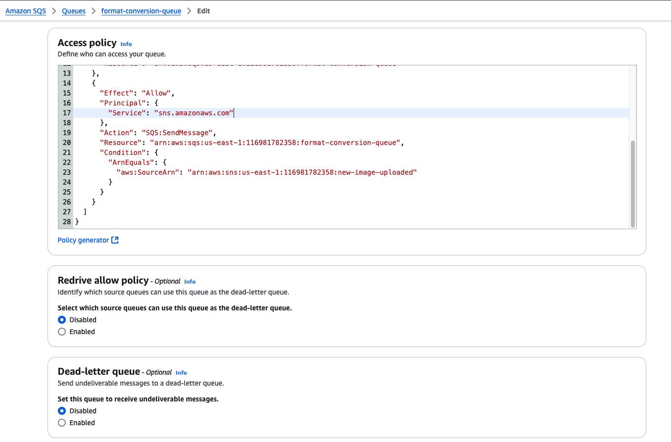 Edit SQS Access Policy