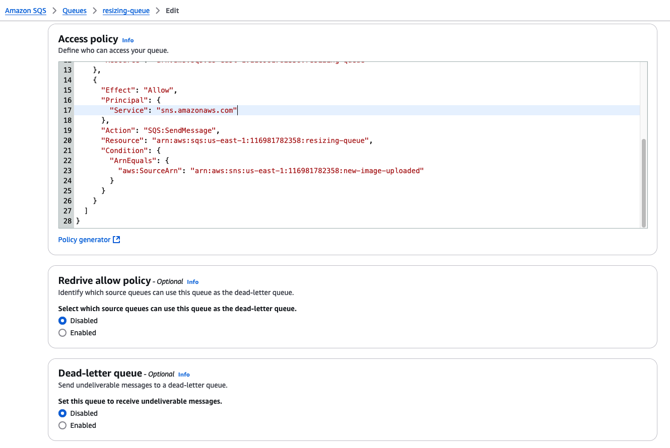 Edit SQS Access Policy