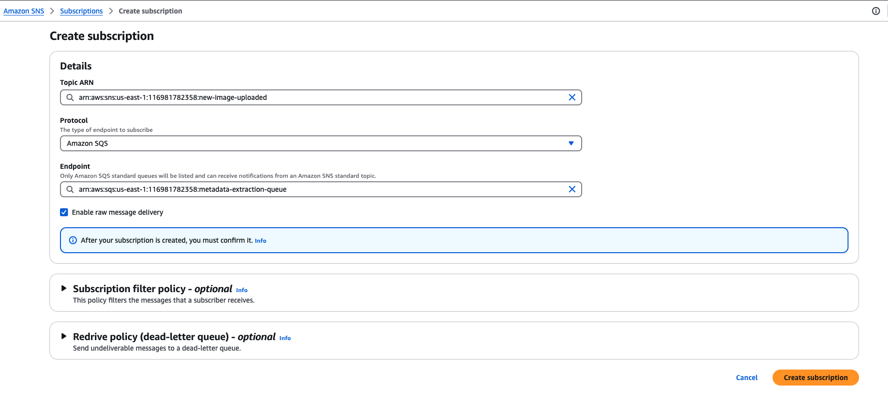 Create SNS Subscription