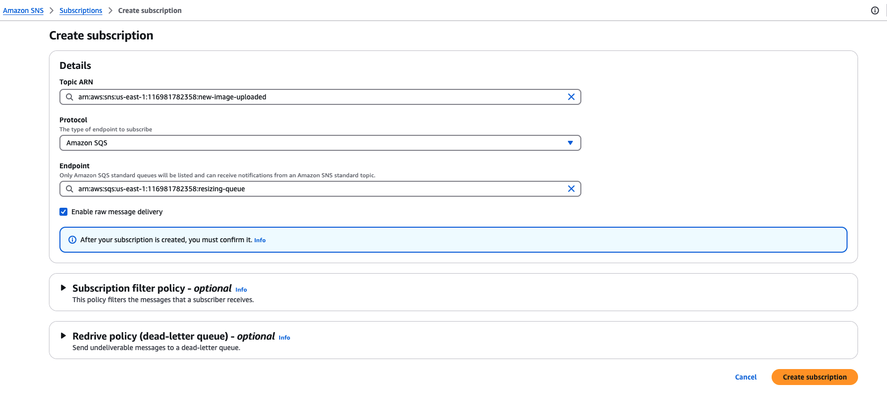 Create SNS Subscription