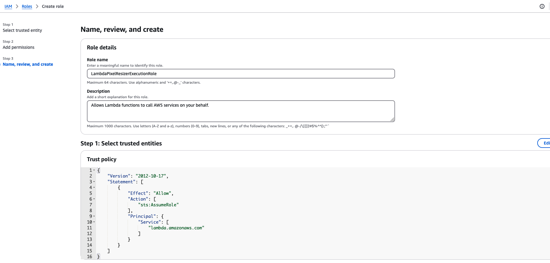 Create Pixel Resizer Execution Role
