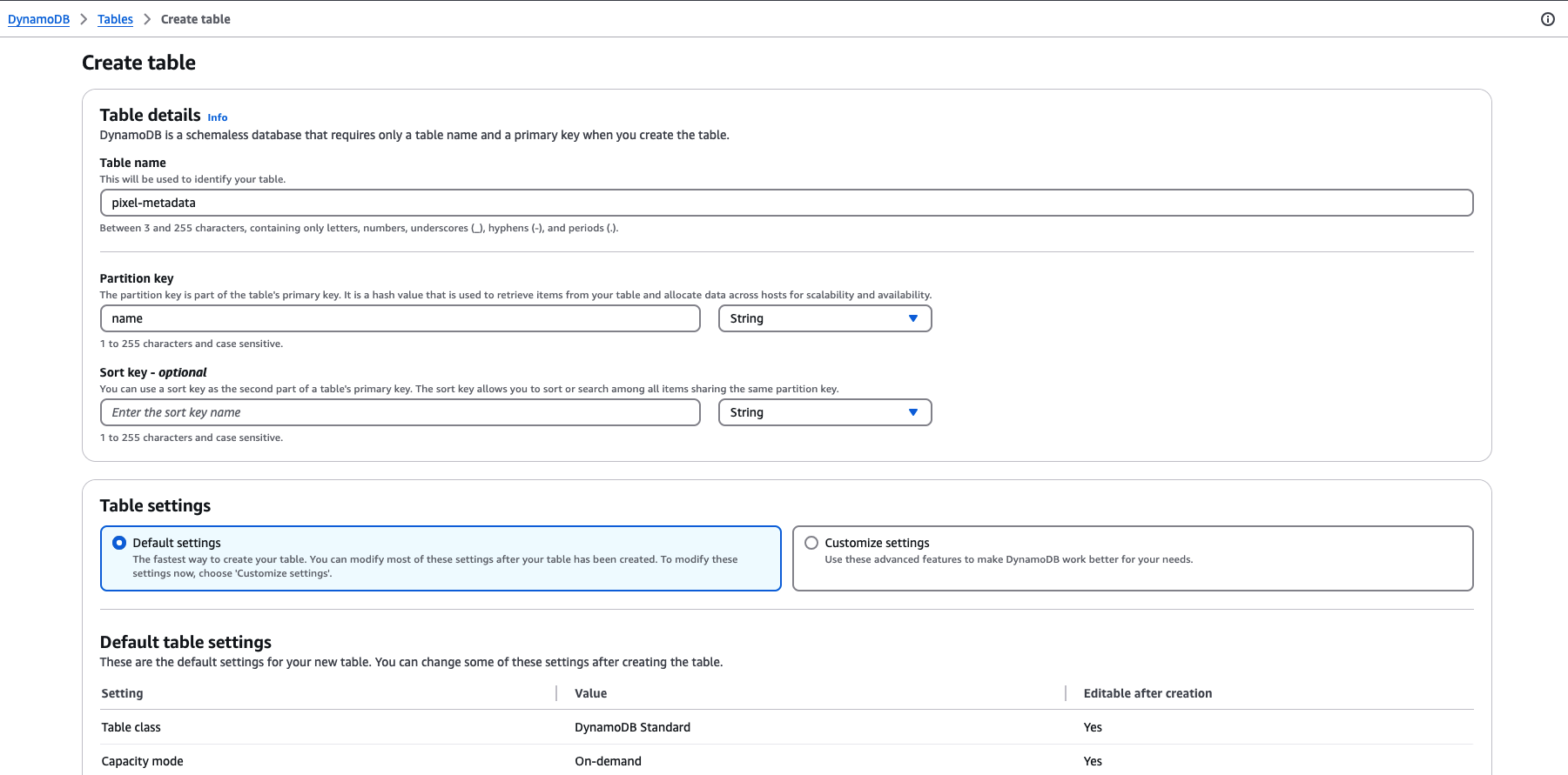 Create DynamoDB Table
