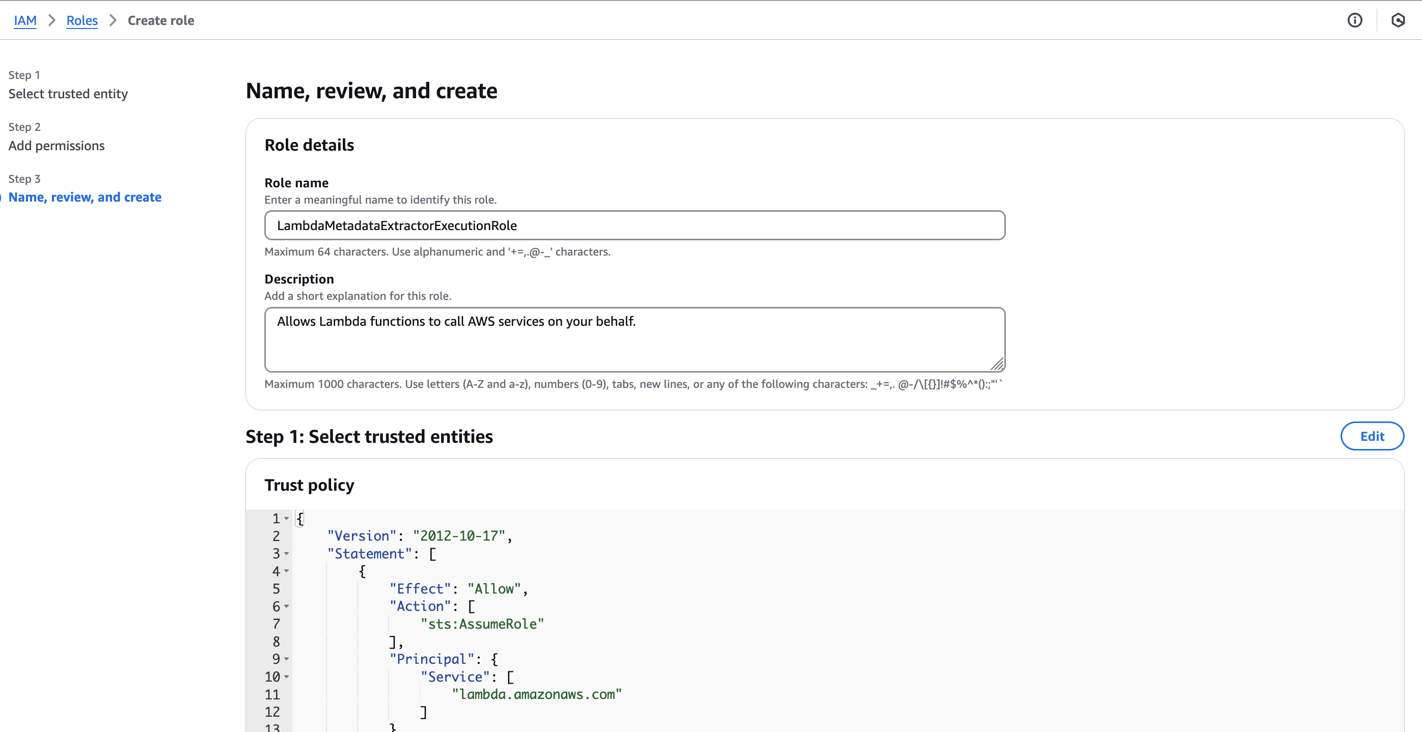 Create Metadata Extractor Execution Role