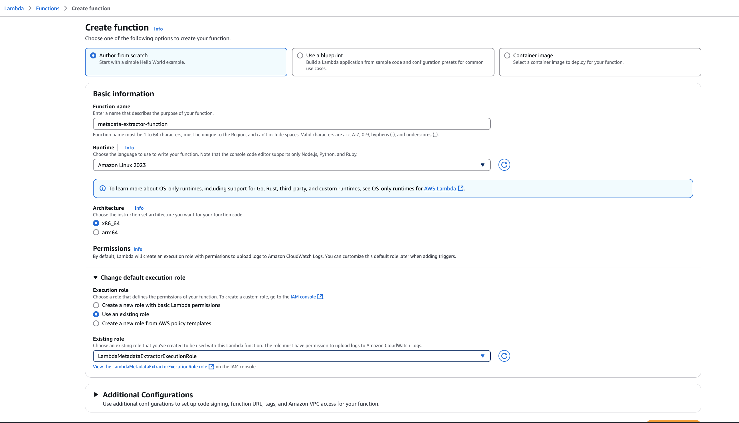 Create Lambda Metadata Extractor