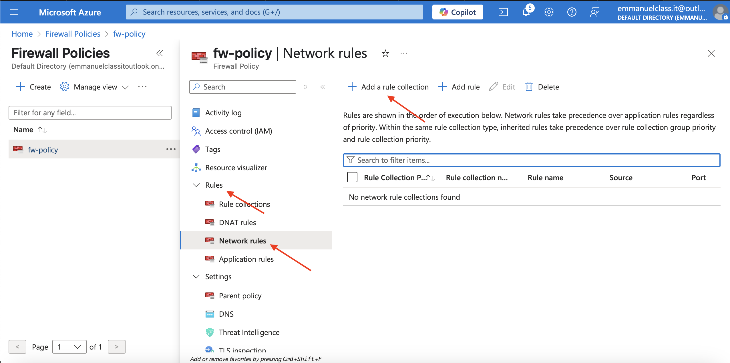 Adding network rule