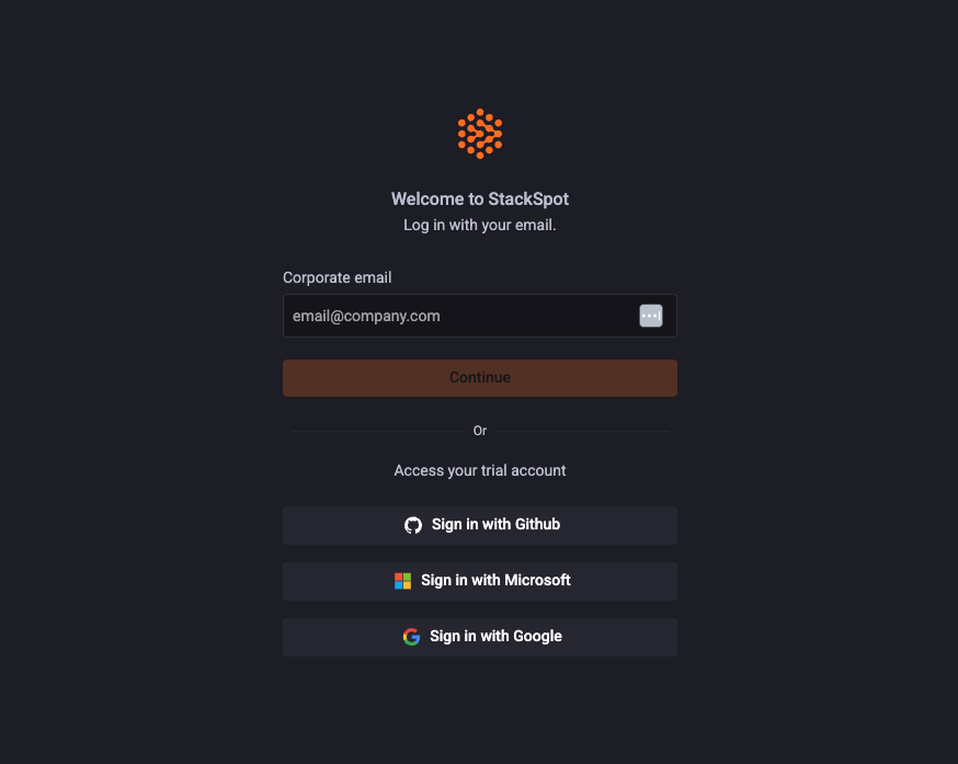 Tela de autenticação da StackSpot AI