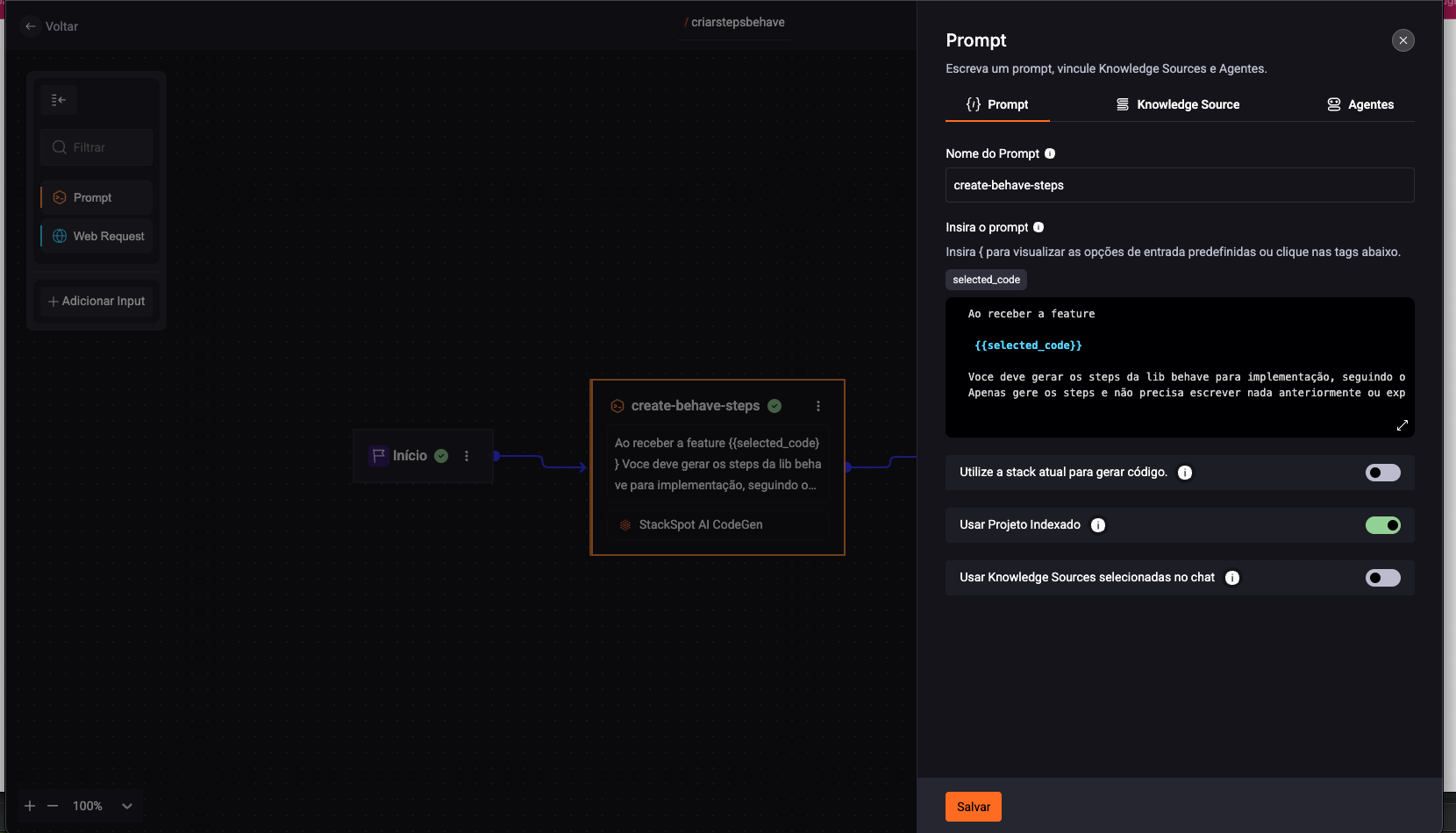 Criando prompt para QuickCommand