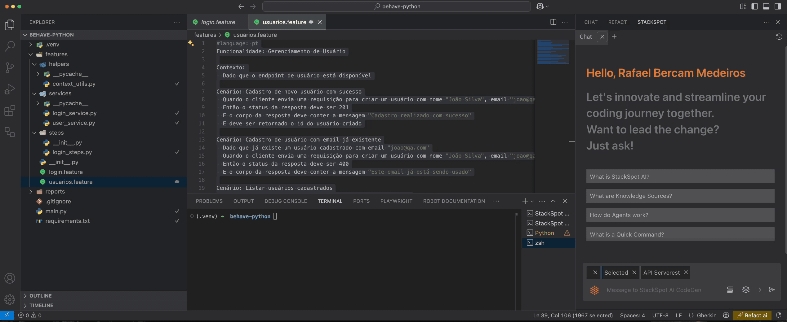 Executando QuickCommand na IDE
