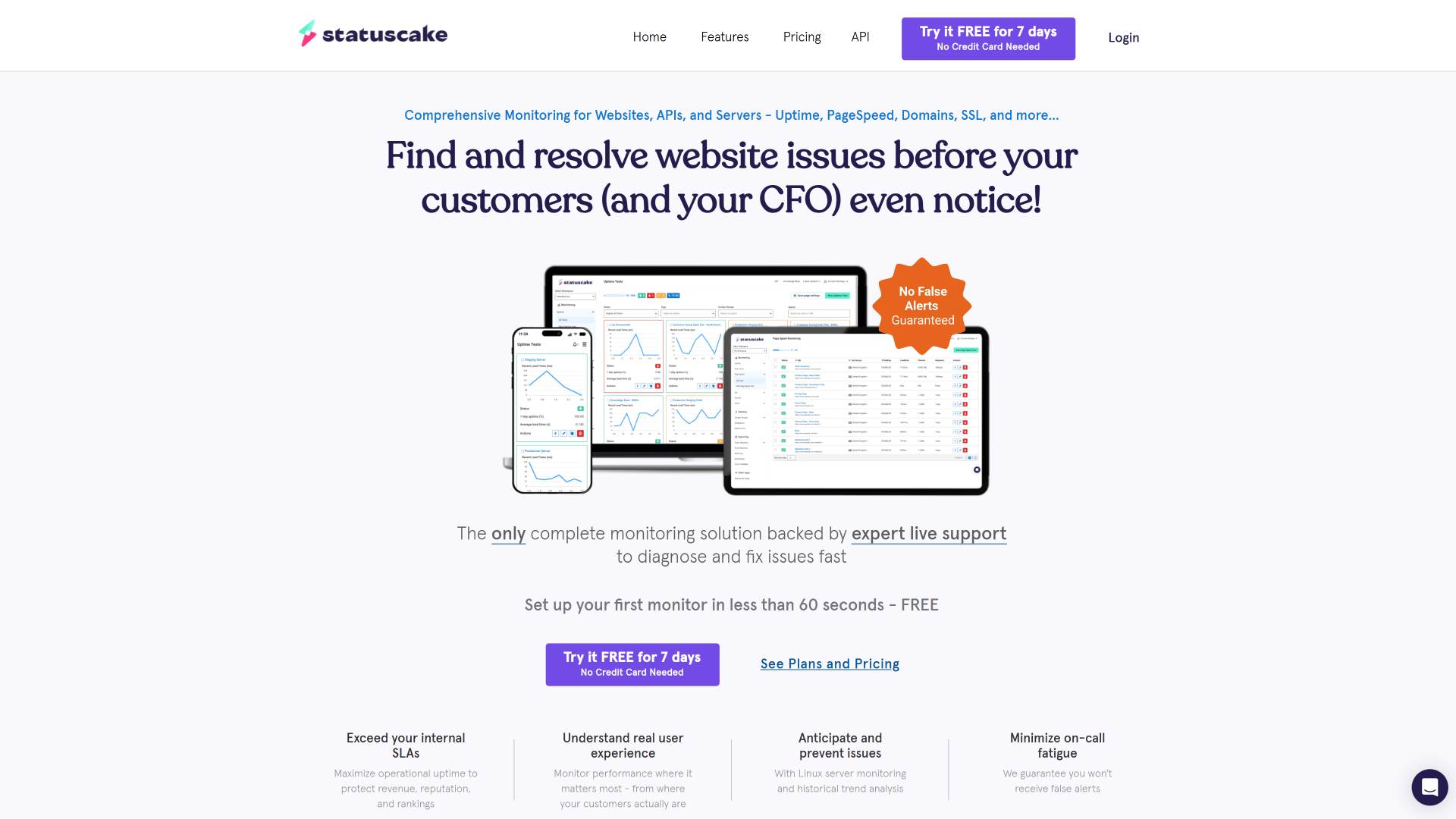 Screenshot of StatusCake home page