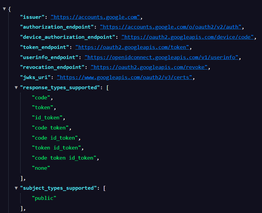 openID details of Google