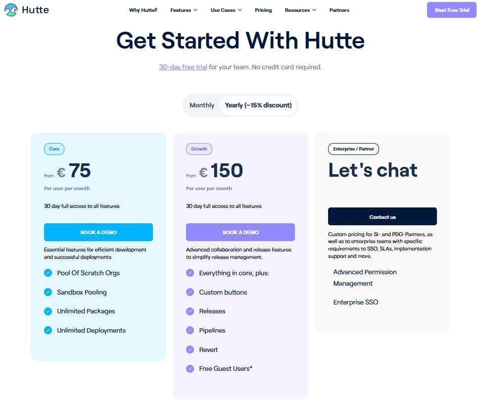 Hutte pricing webpage
