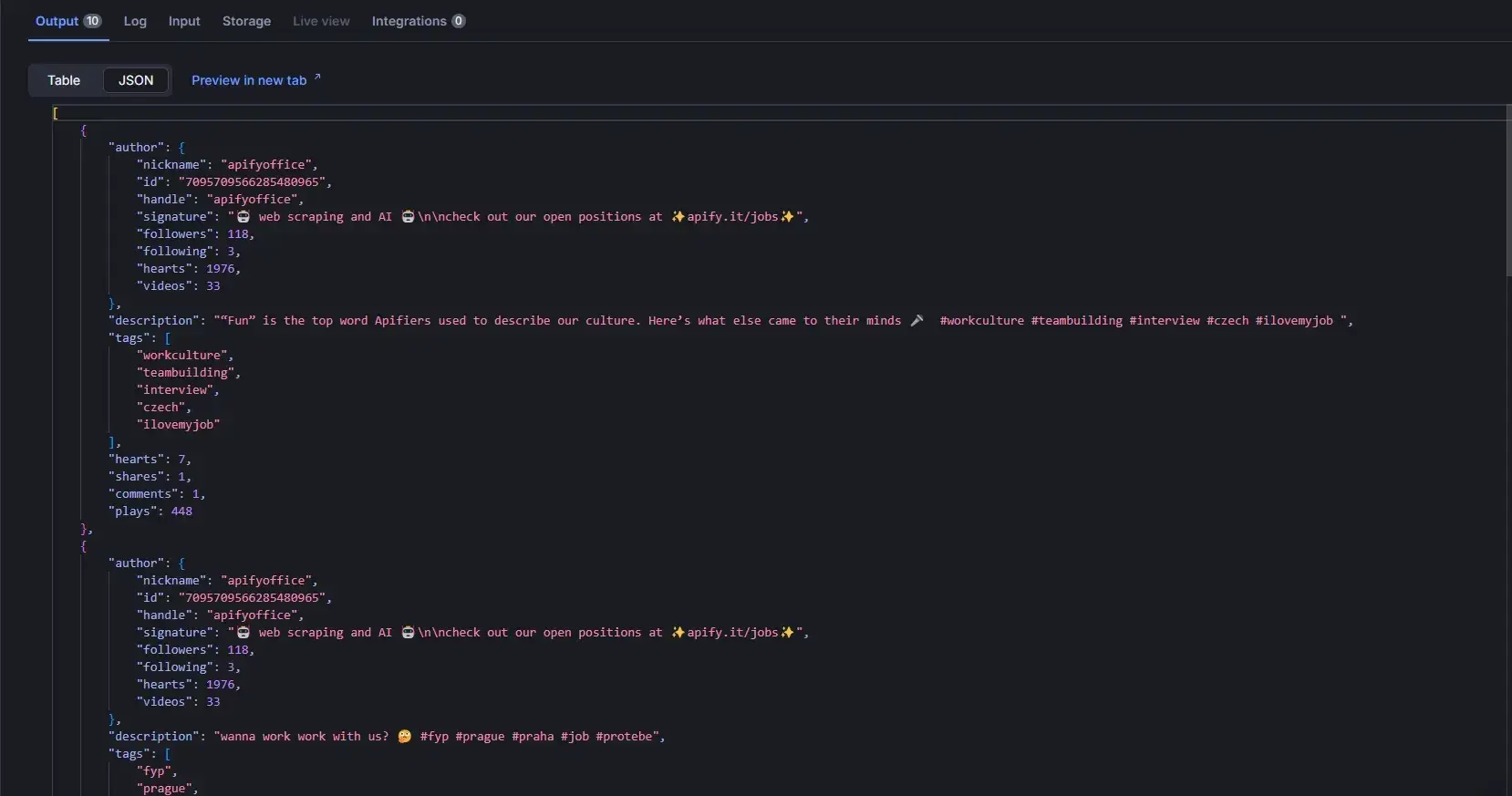Dataset Results