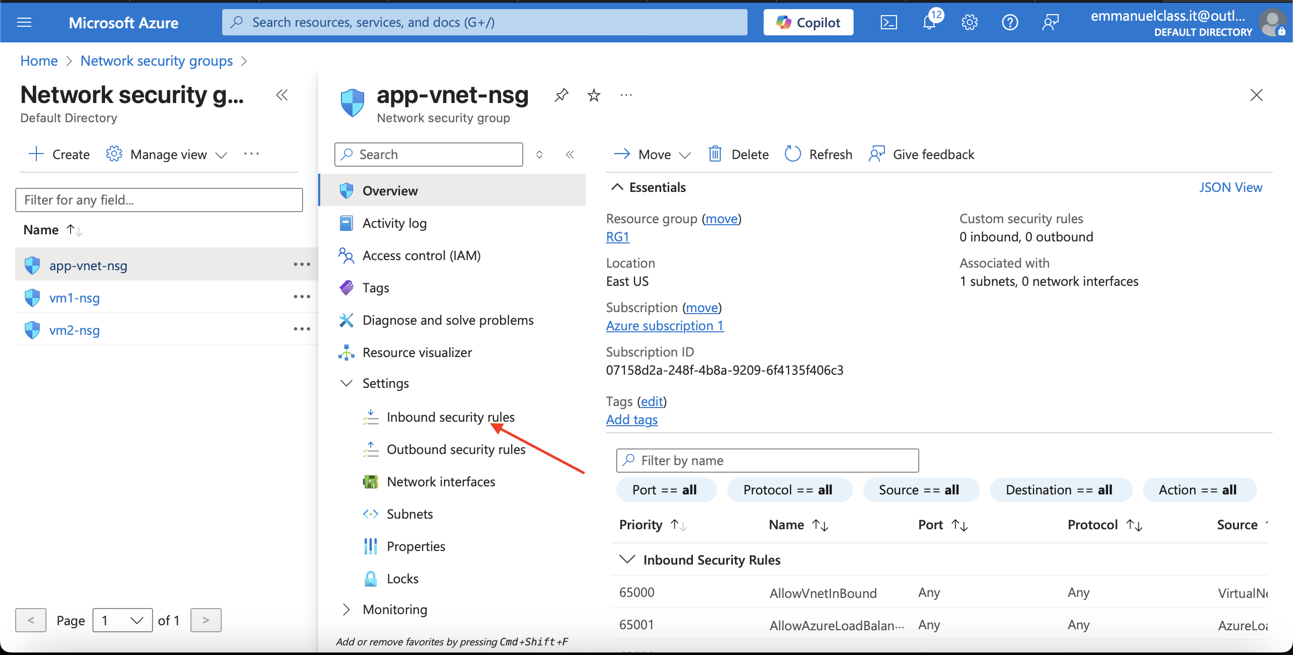 Inbound security rules