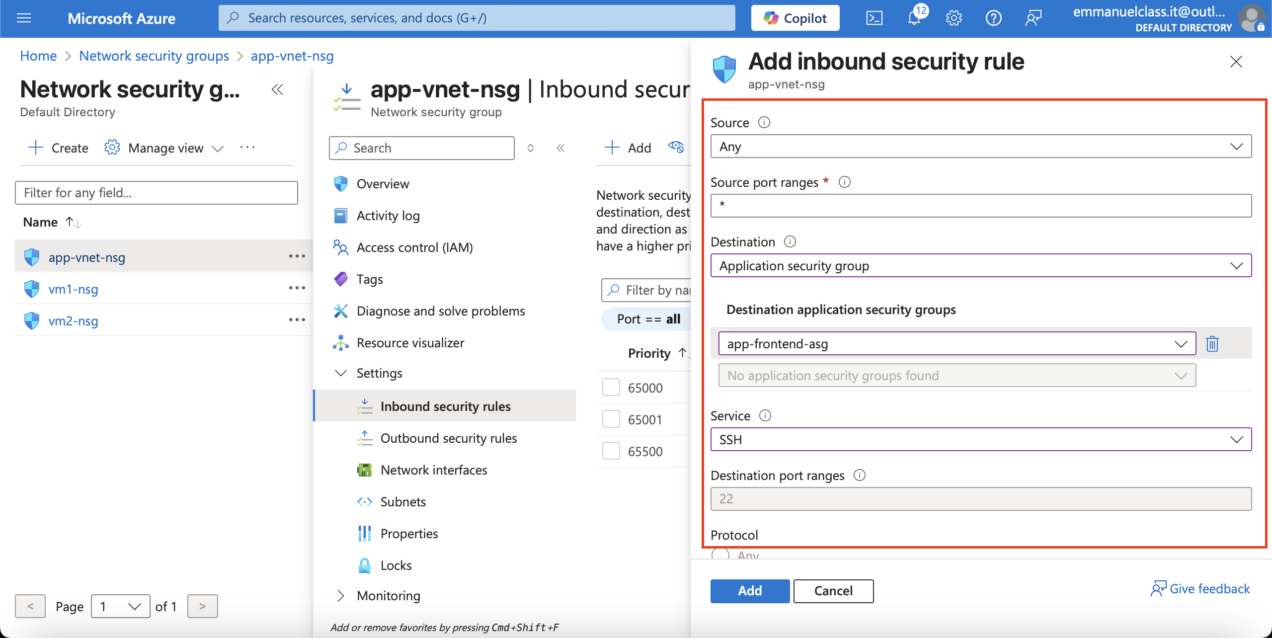 +Add Inbound security rules